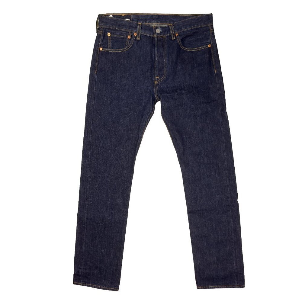 LEVI'S 501 Original Denim Button Closure Straight Leg Dark Blue Wash Jeans W 32"